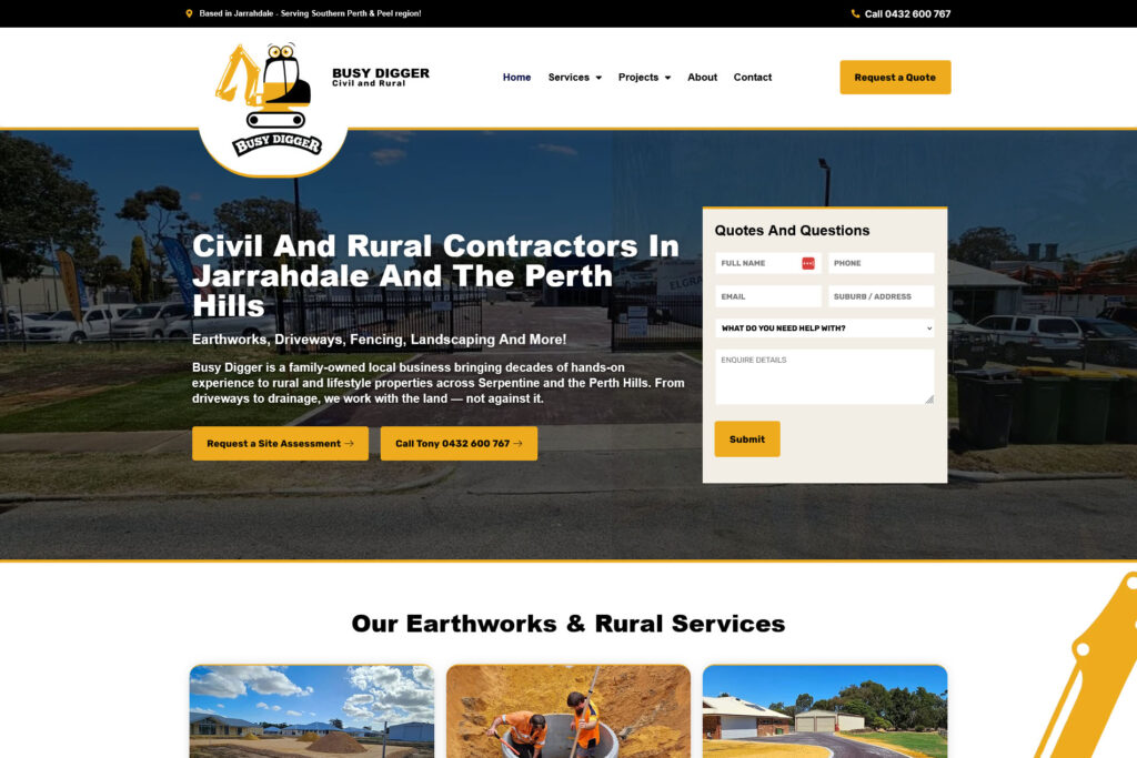 Civil and rural contractor website design Perth